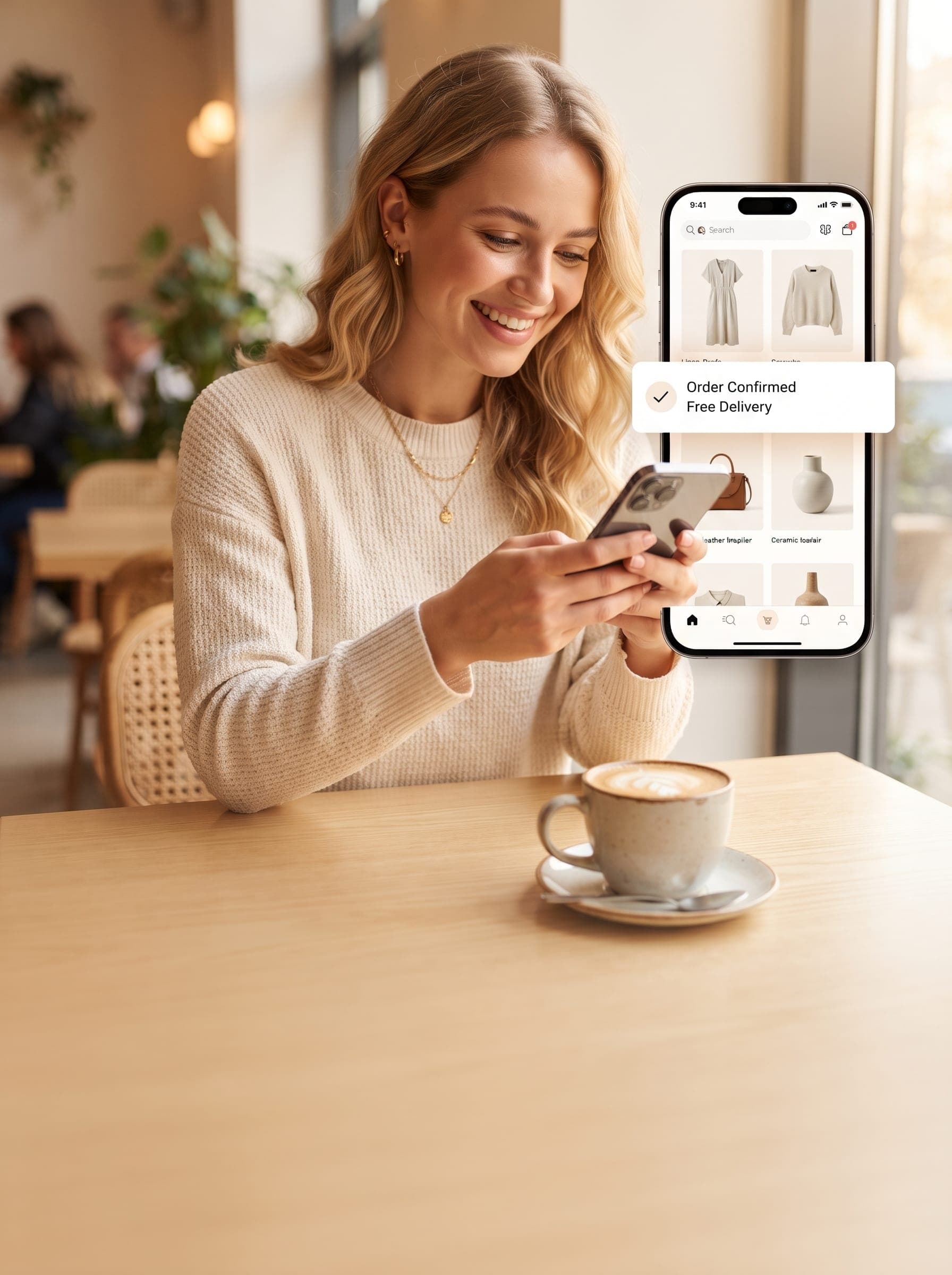 Happy customer shopping on a mobile website